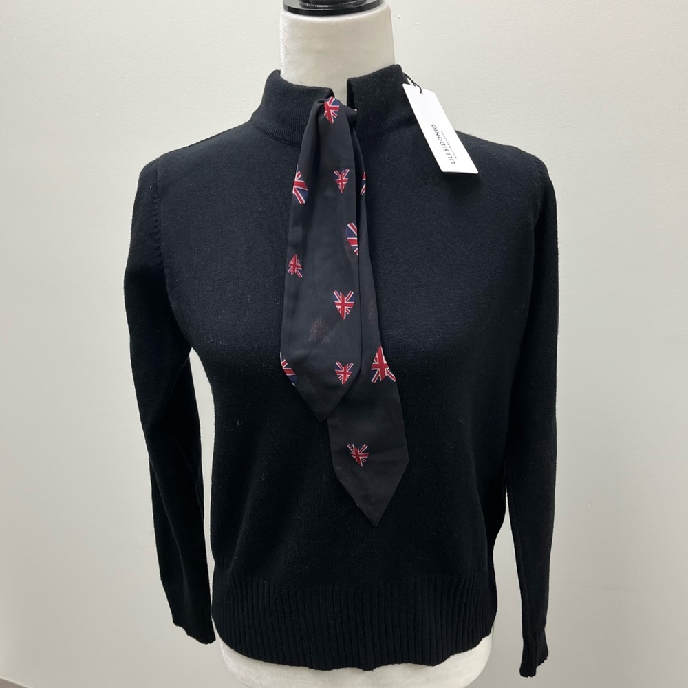 NWT Lili Sidonio Black Sweater with Scarf Detail